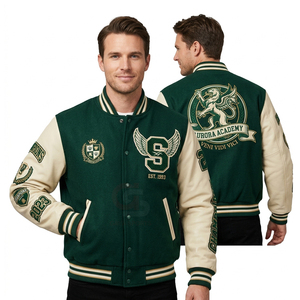Chaqueta universitaria personalizada OEM, chaqueta Letterman de lana gruesa y cuero, chaqueta bomber con parches de chenilla bordados, estilo urbano. - Product Image 5