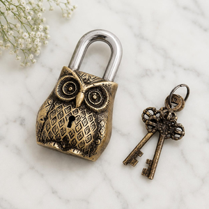 Candado de Latón con Diseño de Búho Vintage, Candado Decorativo con Forma de Pájaro Antiguo y Grabado Ornamental, Llaves de Esqueleto para Cofre, Puerta de Armario - Product Image 1