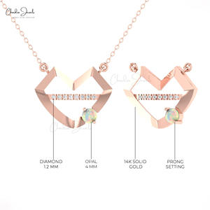 สินค้าขายดี สร้อยคอรูปหัวใจประดับโอปอลไฟ 0.24 กะรัต ทองคำแท้ 14k ประดับเพชรแบบฝัง ราคาสุดคุ้ม - Product Image 5