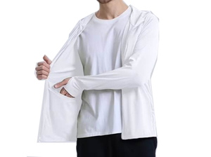 เสื้อฮู้ดผู้ชายสีขาวพิมพ์โลโก้ได้ ผ้าเฟรนช์เทอร์รี่ สีพื้น ลำลอง โพลีเอสเตอร์ 100% ป้องกันรังสียูวี ระบายอากาศได้ดี สำหรับฤดูหนาว น้ำหนัก 220 กรัม ด้านหน้า - Product Image 3