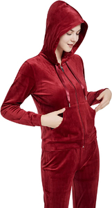 Custom Women Winter Solid Lace <b>Velvet</b> Zipper Tracksuit Hooded <b>Jacket</b> & Wide Leg Pants 2-Piece Sportswear Zipper Tracksuit - Product Image 6