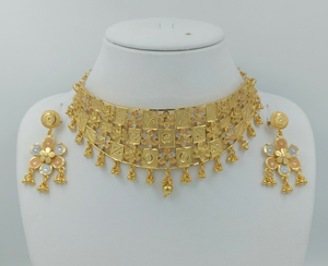 Parure Collier et Boucles d'Oreilles Divyoro Ethnique en Cuivre Plaqué Or, Motif Floral Classique Orissa, Longueur Ajustable, pour Femme, Mariage et Fête - Product Image 1