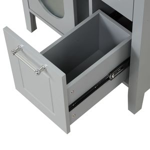 Mobile da Bagno in Legno Massello Grigio da 24 Pollici con Lavabo, Due Cassetti, Ripiano Regolabile e Design a Due Ante - Product Image 3