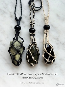 ชุดสร้อยคอหินมาคราเม่ทำมือสไตล์ชาติพันธุ์ เครื่องประดับคริสตัลบำบัดเสริมพลัง สร้อยคอหินธรรมชาติสไตล์โบโฮ - Product Image 6