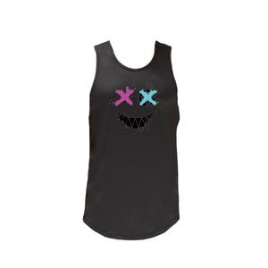 Camiseta sin mangas de poliéster negra para hombre con estampado gráfico de ojos en X coloridos y dientes afilados, estilo urbano, cuello en V, de secado rápido - Product Image 1