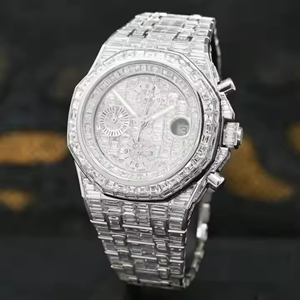 Montre de luxe 41 mm en acier inoxydable, cadran entièrement serti de diamants Moissanite, nouvelle collection, quartz, mode et affaires - Product Image 1