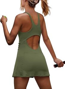 Vestido de Tenis para Mujer, Color Verde Oliva, Cuello Cuadrado, Ajustado, Sin Mangas, Absorbente de Humedad, 100% Poliéster, con Estampado de Letras, Ropa Deportiva - Product Image 6