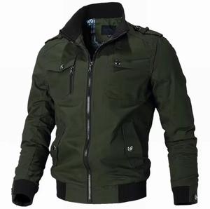 Blouson Bomber Homme à Capuche Col Montant Fermeture Éclair Coupe-Vent Décontracté Automne Coupe Ajustée Polyester Coton Toile Logo Avant - Product Image 5