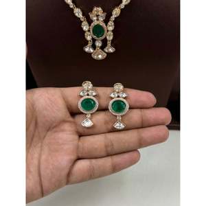 Smita Moissanite Gold Plated Bridal Necklace Set-<b>Indian</b> Ethnic Imitation Jewelry - Product Image 3