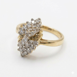 Bague Cocktail Bypass en Or Jaune Massif 14K de Style Vintage Faite à la Main avec Grappe de Diamants en Forme de Marquise pour Femme, Bague Empilable - Product Image 1