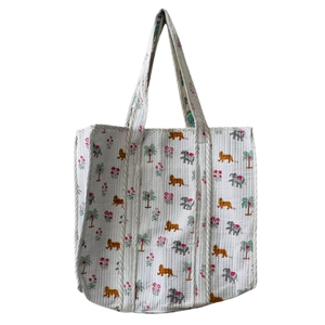 Cotton Quilted Hand Block Print Floral Embroidery Bohemian Style Tote <b>Bag</b> Zipper Closure Eco-friendly <b>Beach</b> Shopping <b>Bag</b> All - Product Image 1