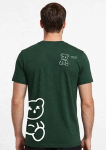 ONETEN APPAREL เสื้อยืดแขนสั้นผู้ชายสีเขียวพิมพ์ลายการ์ตูนหมีเสื้อยืดคอกลมลำลอง - Product Image 5