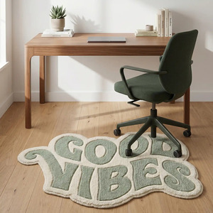 Alfombra de Lana Hecha a Mano con Tipografía Premium Good Vibes, Antideslizante, Color Verde Salvia, Diseño Moderno, Suave, para Decoración de Sala de Estar y Dormitorio - Product Image 5