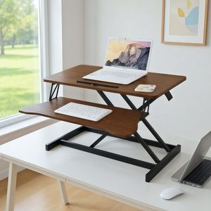 Convertitore per Scrivania Regolabile in Altezza da 32 Pollici, Postazione di Lavoro per Laptop con Doppio Monitor, Vassoio Tastiera Largo, Design Portatile Waln - Product Image 2