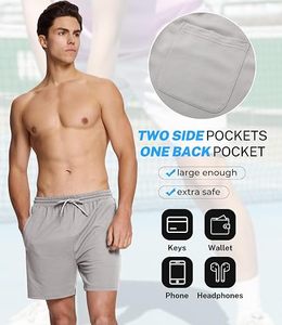 Pantalones Cortos Deportivos Casuales para Hombre, de Algodón Gris, con Cordón, Cintura Media, Color Sólido, Tejido de Punto, Diseño Transpirable - Product Image 6