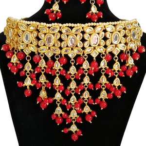 Indian Classic Women's Choker Wedding Engagement Anniversary Party Green Traditional Crystal Kundan Faux Pearl Alloy Gold <b>Gift</b> - Product Image 2