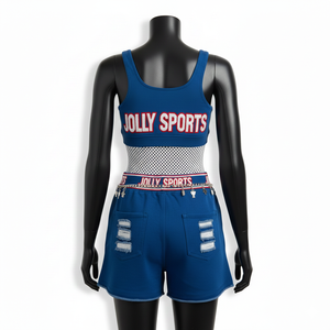 Ensemble de bikini pour femmes en polyester et élasthanne 240 GSM, bleu, avec panneau en maille, logo brodé, design personnalisé, bikinis pour femmes - Product Image 2