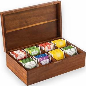 Wood <b>Tea</b> Storage <b>Box</b> Lid Engraved <b>Tea</b> Time Design 12 Compartment Rectangular Classic Style Lacquer Finish Handmade Storage - Product Image 6