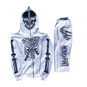 Survêtement à capuche pour homme, imprimé squelette blanc, manches longues, fermeture éclair sur le devant, streetwear, coupe régulière, vêtements d'automne - Product Image 3