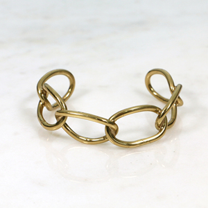 Handmade Brass Oval Link Cuff <b>Bracelet</b> – Minimalist Open Chain Bangle for Women – Adjustable Bold Statement Jewelry - Product Image 3