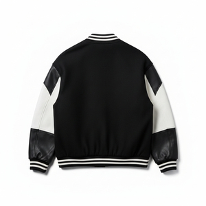 Veste universitaire noire en cuir véritable de qualité supérieure avec logo ED brodé, manches classiques, service OEM en gros - Product Image 2