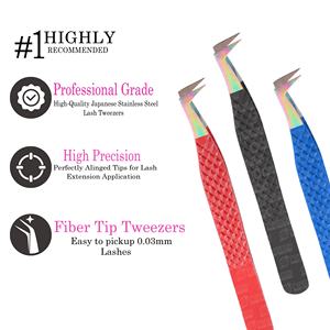 Premium Quality Black <b>Eyelash</b> Extension Tweezers Set Bulk Anti-Static <b>Individual</b> Volume Lash Tweezers with Fiber Tip - Product Image 5