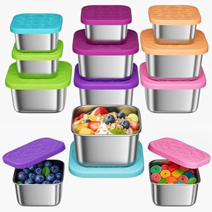 Set da 12 Contenitori per Alimenti in Acciaio Inox da 6oz con Coperchi in Silicone da 2oz, Riutilizzabili, Quadrati, per Snack e Condimenti da Asporto - Product Image 1