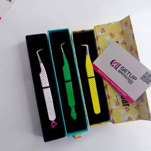 Ensemble de pinces professionnelles pour extensions de cils en gros, logo personnalisé, pinces à volume en acier inoxydable, poignée diamantée pour isolation - Product Image 3