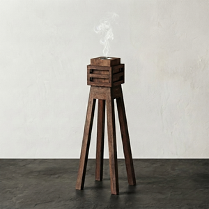 Brûleur d'encens artisanal en bois sur pied avec dessus en bois pour une décoration moderne et une relaxation aromathérapeutique - Product Image 1