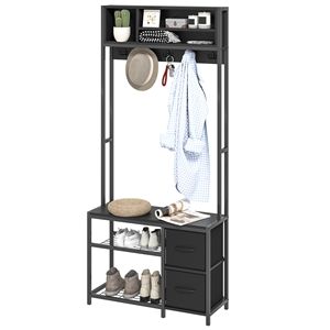 Panca da ingresso 5-in-1 con appendiabiti, 3 ripiani, 2 cassetti e contenitore per scarpe, nera - Product Image 1