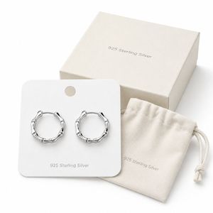 Pendientes de Aro de Bambú de Plata S925 con Acabado Hipoalergénico Chapado en Rodio para Mujer, Joyería Fina al por Mayor - Product Image 1