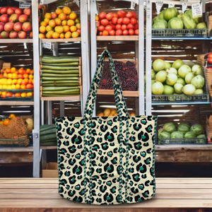 Women's Animal & Floral Design <b>Tote</b> Handbag Shopping Carry Bag Hand-Block Printed Quilted Cotton Lined Bag <b>with</b> <b>Zipper</b> Closure - Product Image 1