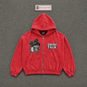 เสื้อฮู้ดซิปสีแดงพรีเมียม ดีไซน์กราฟิก แฟชั่นแนวสตรีทสุดเทรนดี้ ทรงโอเวอร์ไซส์ ผ้าฟลีซ สวมใส่สบาย สีพื้น ทรงปกติ - Product Image 5
