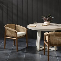 Chaise de salle à manger moderne en teck de qualité export, avec coussin en rotin tressé à la main, fauteuil léger et imperméable pour appartement, restaurant, maison