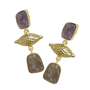 Pendientes colgantes geométricos chapados en oro con piedra de amatista, joyería de estilo bohemio para mujer - Product Image 6