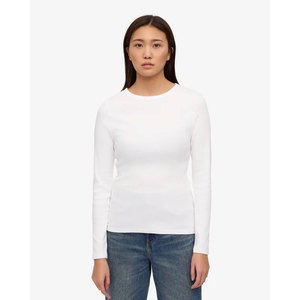Camiseta Blanca de Manga Larga para Mujer, Cuello Redondo, Corte Ajustado, Tejido de Punto, Spandex y Algodón, Transpirable, para Todas las Temporadas - Product Image 6