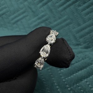 Anillo de compromiso y eternidad con diamante talla pera, oro macizo de 14K, engaste de puntas, lujo minimalista, para aniversario de bodas, certificado IGI - Product Image 3