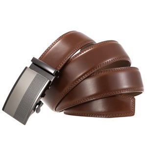 Ceinture en cuir de vachette pour homme, boucle automatique en alliage, design solide et tendance, haute qualité, marron, largeur 3,5 cm, longueur 130 cm - Product Image 2