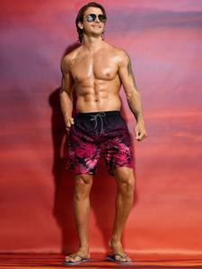 กางเกงว่ายน้ำชาย กางเกงชายหาดแบบ unisex แห้งเร็ว ลายดอกไม้ น้ำหนักเบา ระบายอากาศได้ดี กันน้ำ ผ้าทอ มีเชือกผูก - Product Image 6