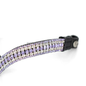 Banda de cejas de caballo de cuero en forma de V profunda personalizada con cinco filas de lavanda y cristales blancos banda de cejas de cadena de diamante para caballos - Product Image 6