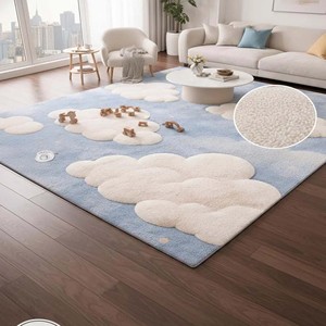 Tapis pour enfants à motif nuage doux, tufté à la main, bleu ciel, en peluche, tapis de sol confortable pour chambre d'enfant et salle de jeux - Product Image 3