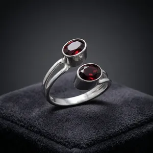 <b>Adjustable</b> band red garnet gemstone 925 sterling <b>silver</b> <b>rings</b> eternityvermeil Unique Design Red Garnet Gemstone 925 Solid <b>Ring</b> - Product Image 2