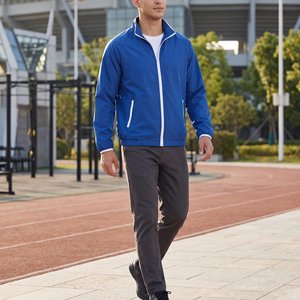 Giacca a Vento Traspirante Blu Royal Vibrante per Squadre di Calcio Maschili, Cappotto Sportivo con Colletto Alto e Zip Bianca a Contrasto per Uomo - Product Image 6