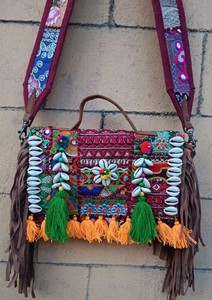 Sac à main bohème à pompons, pochette brodée patchwork, fleurs perlées, petite capacité, fermeture éclair, mode du Rajasthan, pour l'extérieur - Product Image 3