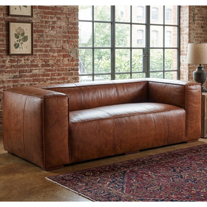 Sofá de Cuero Genuino de Lujo en Color Marrón con Estructura de Madera Resistente, Diseño Moderno para Sala de Estar - Product Image 1