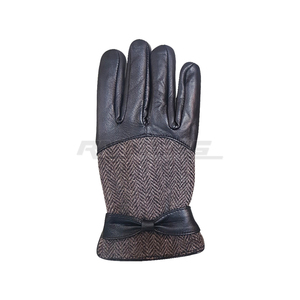 Womens Tweed <b>Wool</b> Leather <b>Gloves</b> Touchscreen Wrist Length OEM Plain Style Outdoor Full Finger Winter <b>Gloves</b> - Product Image 2