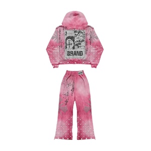 ชุดวอร์มสไตล์วินเทจแบบเรียงซ้อนกันโอเวอร์ไซส์ปักหมุดสำหรับ2024ซักแบบกรดออกแบบได้ตามต้องการ - Product Image 2