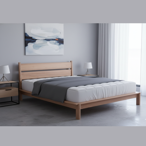 Lit king-size réglable en teck massif, design scandinave, design moderne et luxueux, couleur naturelle, pour la maison, l'appartement, l'hôtel, utilisation en mobilier - Product Image 2