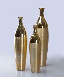 Ensemble de vases en laiton moderne, 3 pièces, faits à la main, décoration de table, finition dorée, motif géométrique - Product Image 1