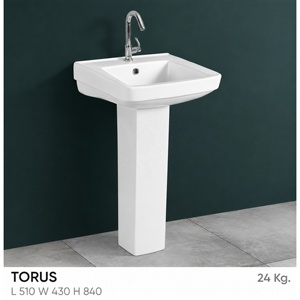 Lavabo sur pied rectangulaire monobloc avec robinet à levier monotrou, finition brillante, drain inclus - Product Image 4